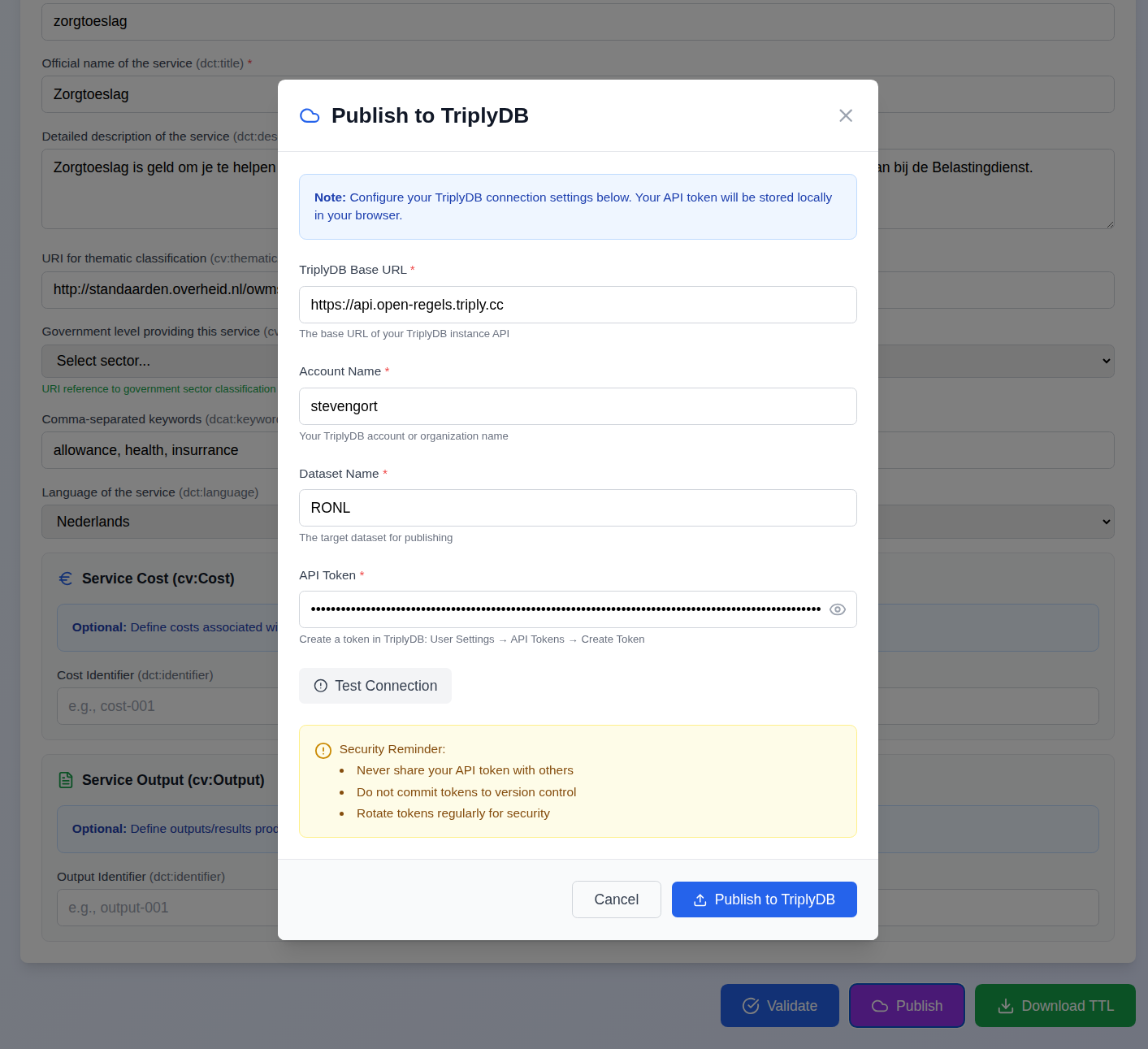 Screenshot: Publish modal