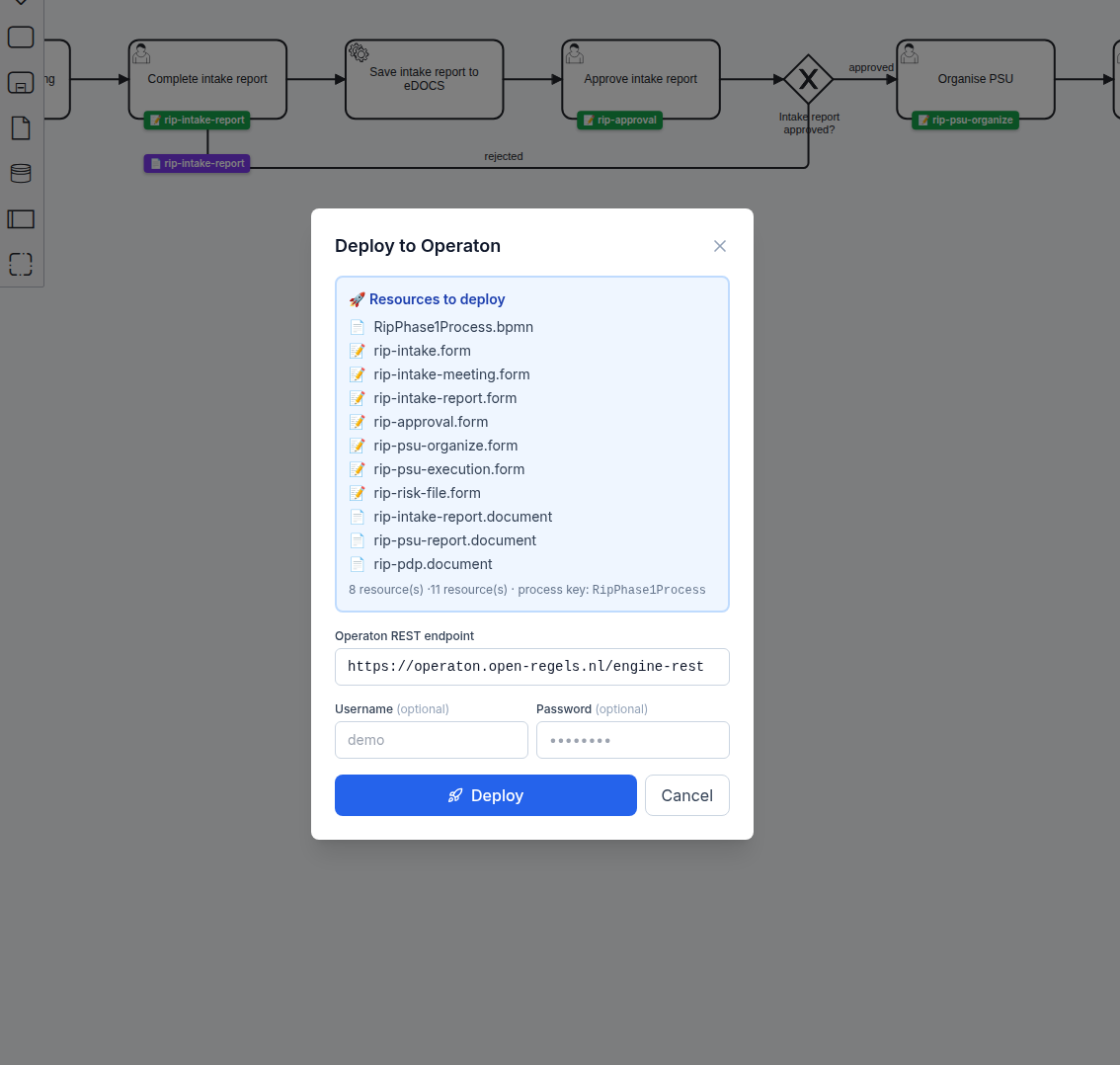 Deploy modal showing all 12 minus 1 RIP Phase 1 bundle resources
