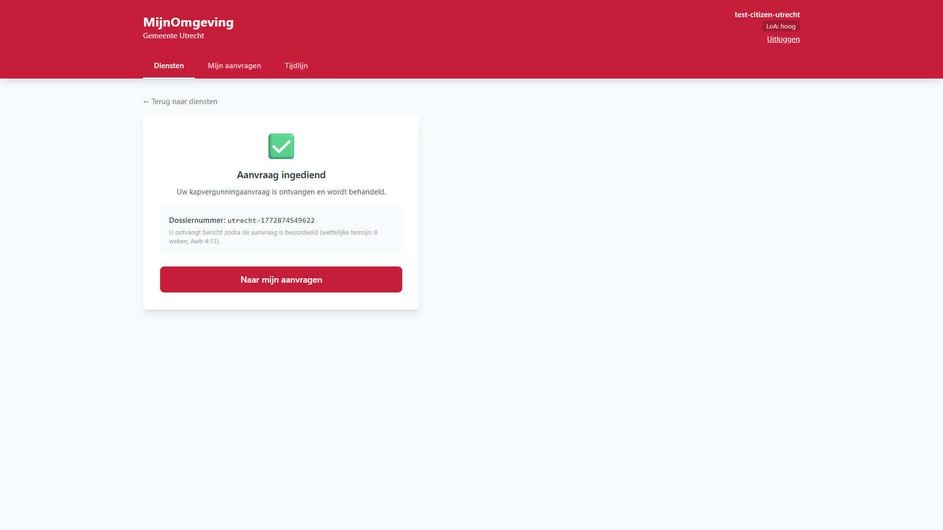 Screenshot: RONL Business API Kapvergunning Confirmation