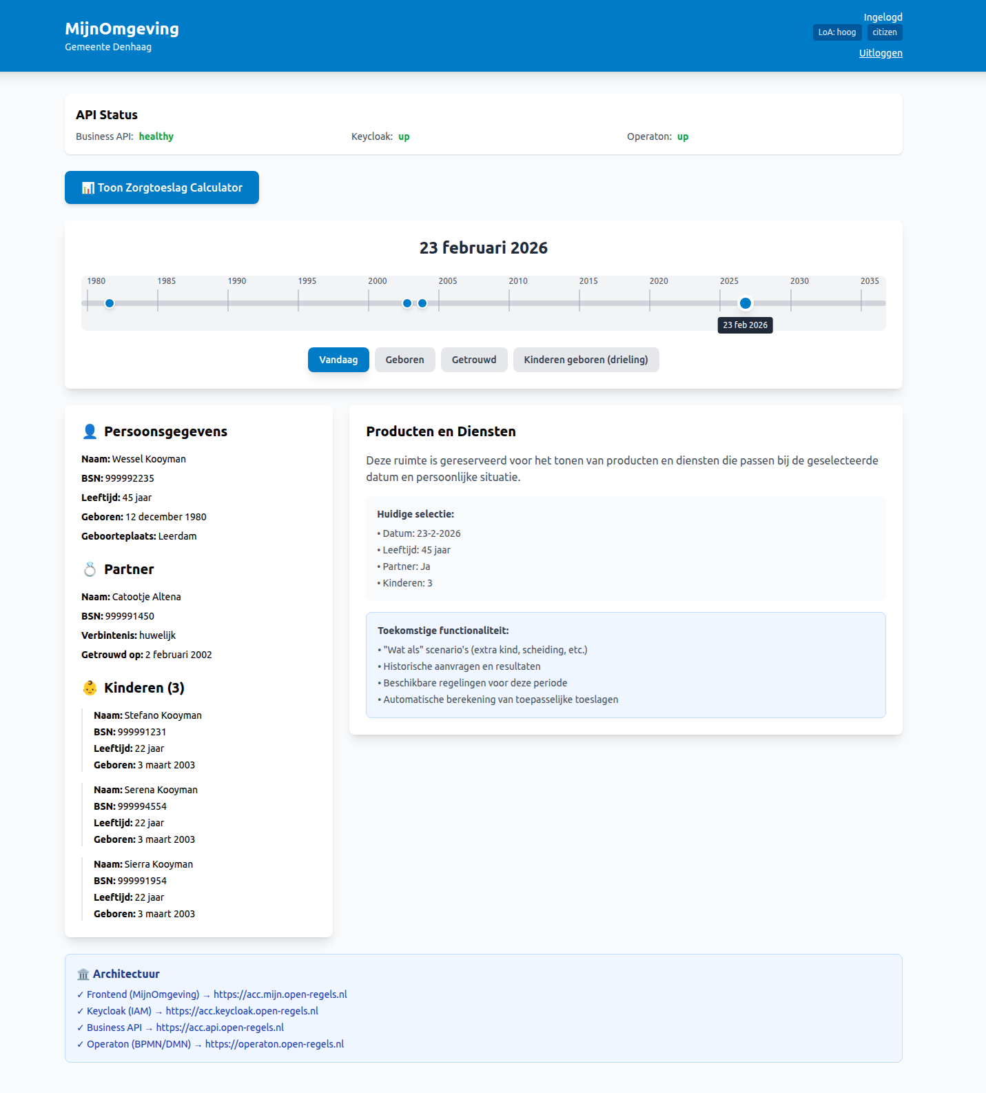 Screenshot: RONL Business API Main UI