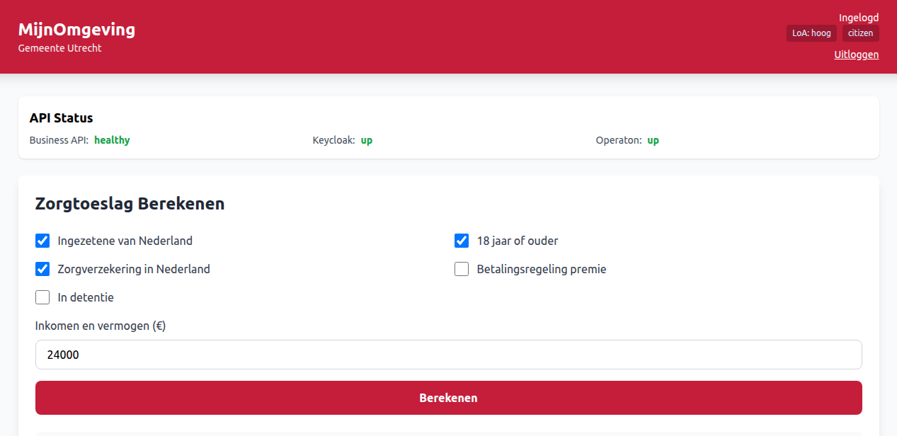 Screenshot: RONL Business API Zorgtoeslag Form