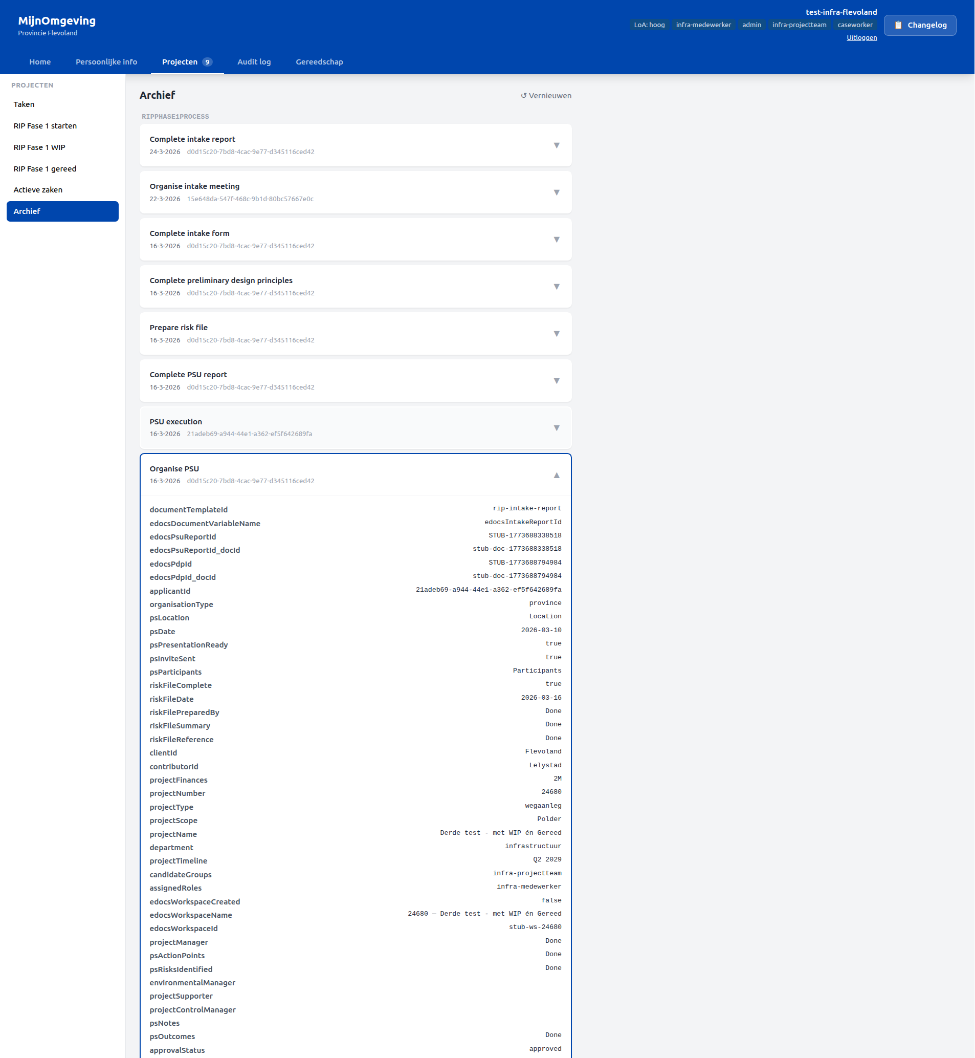 Screenshot: Caseworker Dashboard — Archief