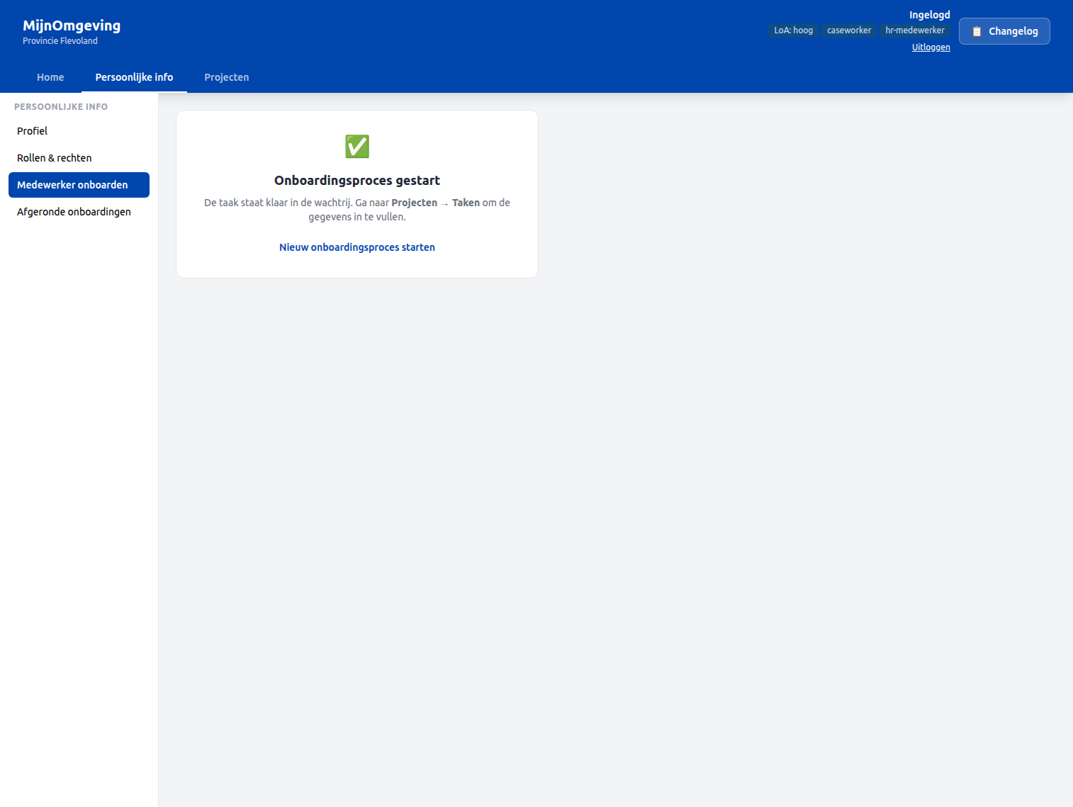 Screenshot: Caseworker Dashboard — Medewerker onboarden