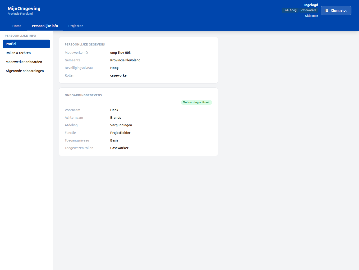 Screenshot: Caseworker Dashboard — Profiel