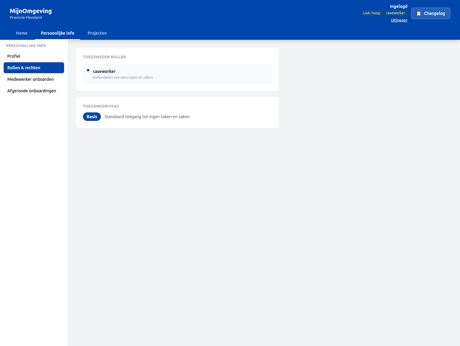 Screenshot: Caseworker Dashboard — Rollen & rechten