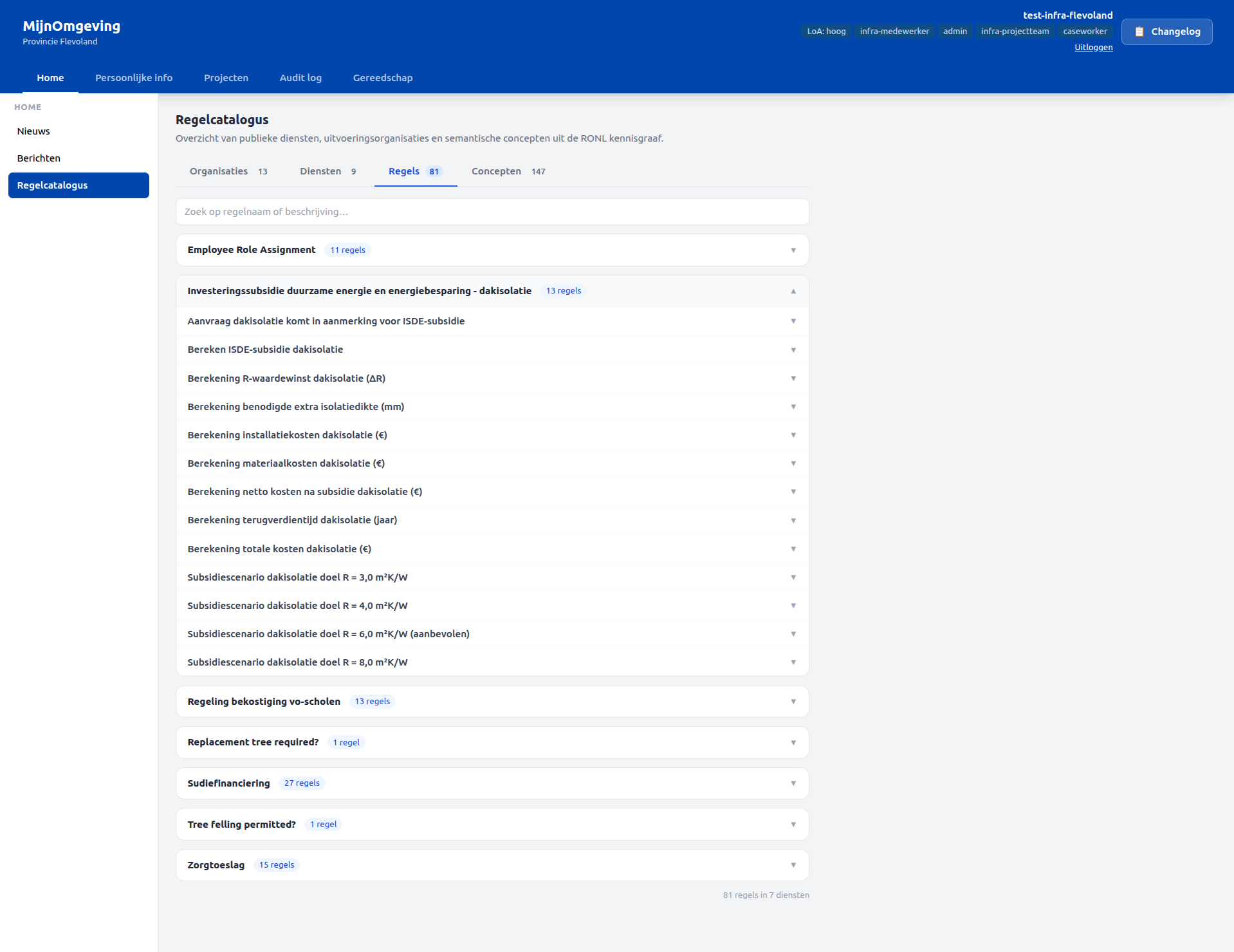 Screenshot: Regelcatalogus — Regels tab