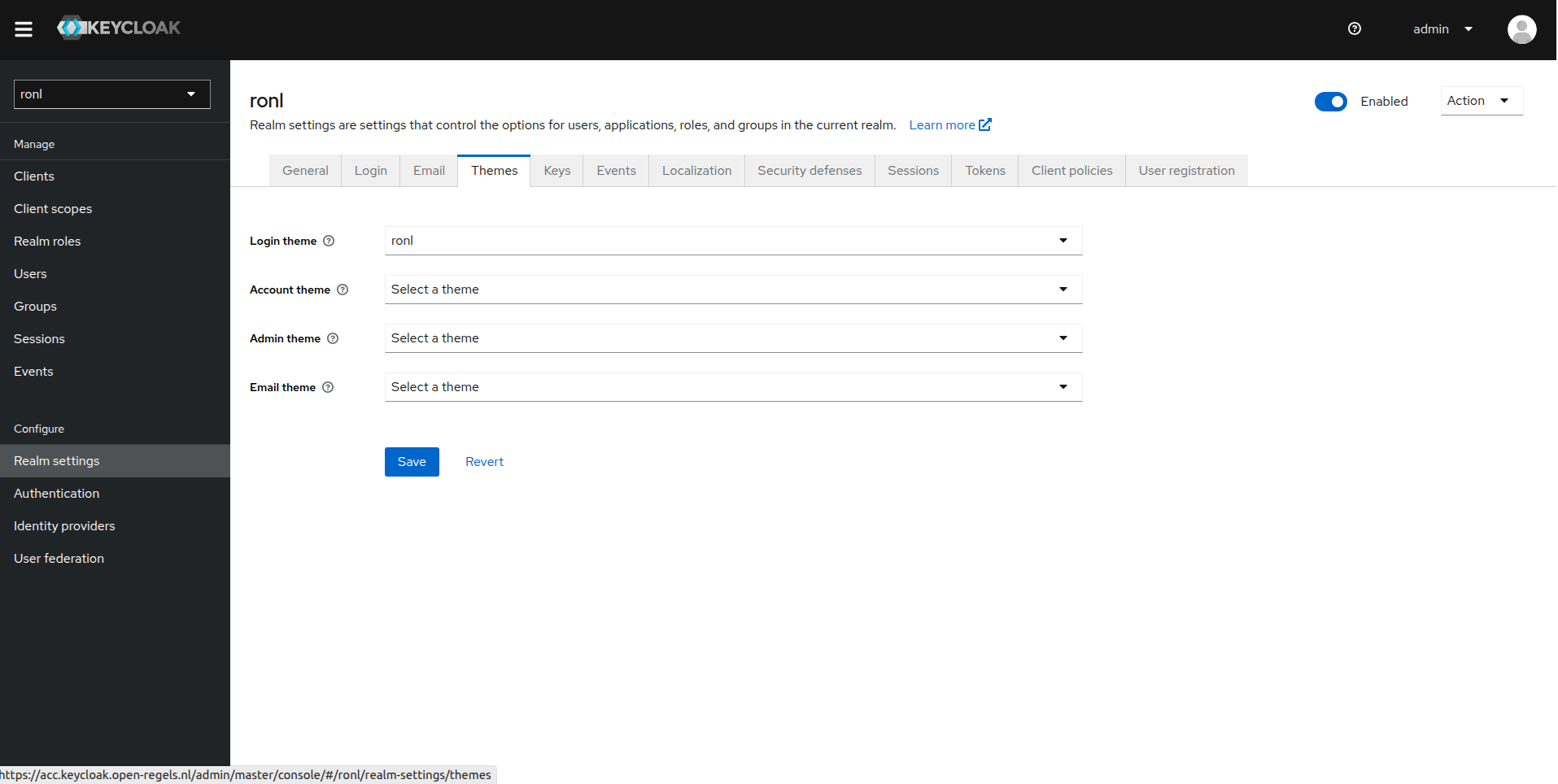 Screenshot: Keycloak Admin Console Theme Configuration