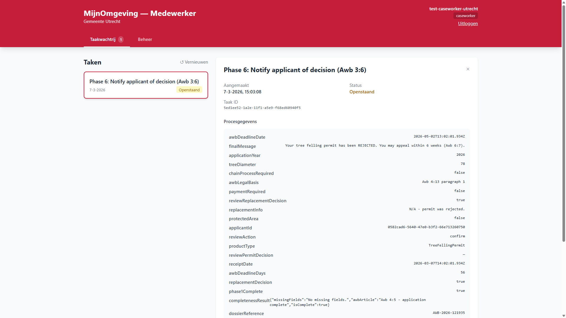 Screenshot: MijnOmgeving — Caseworker AWB Notify Claim