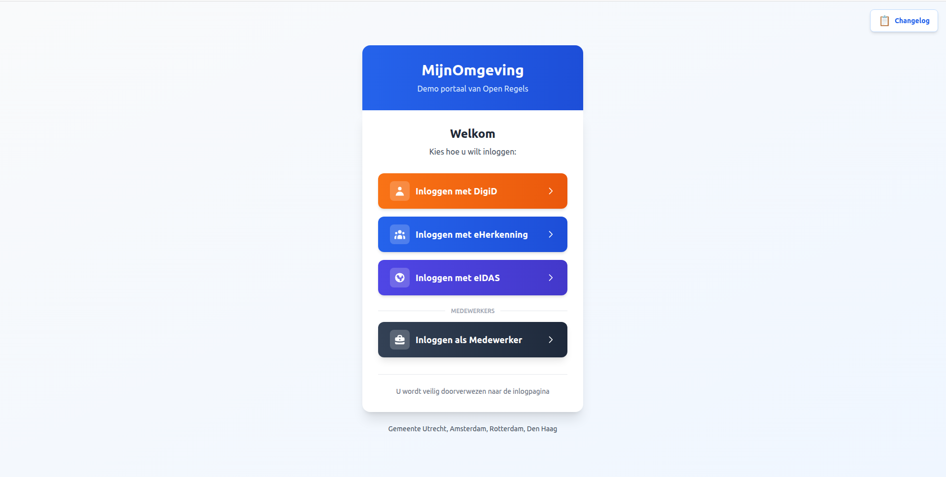 Screenshot: MijnOmgeving Landing Page — Caseworker Button
